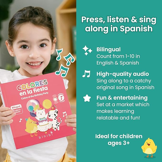 Binibi Counting at the Market – Bilingual Musical Sound Book for Kids 3–5, Learn Numbers in Spanish & English, Interactive Counting Book. Libro en Español para Niños.