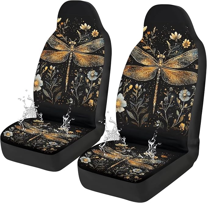 Fashion Dragonfly Car Seat Covers Universal Front Car Seats Waterproof Anti-Slip Back Fabric Removable Automotive Accessories Suitable for Cars, SUV and Trucks