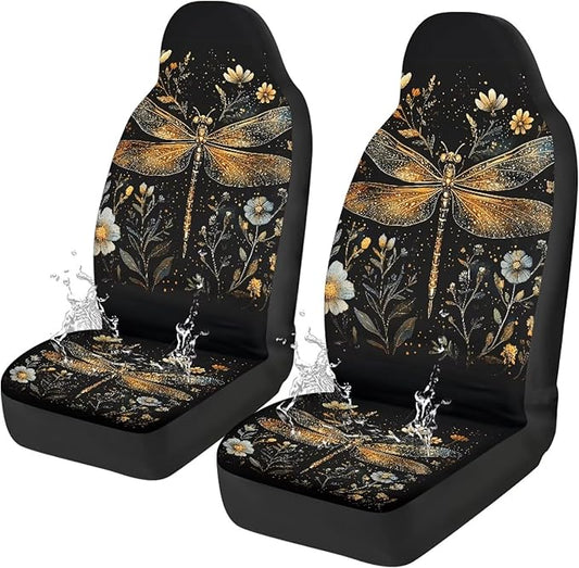 Fashion Dragonfly Car Seat Covers Universal Front Car Seats Waterproof Anti-Slip Back Fabric Removable Automotive Accessories Suitable for Cars, SUV and Trucks