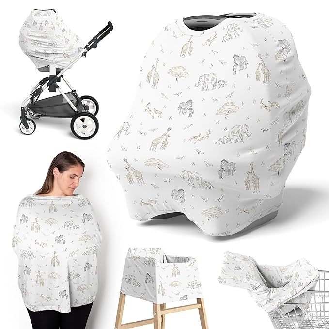 Sweet Jojo Designs Jungle Safari Animals Boy Girl Unisex/Gender Neutral Infant Baby Car Seat Cover Nursing Breastfeeding High Chair Shopping Cart Stroller Carrier Multipurpose Use Elephant Serengeti
