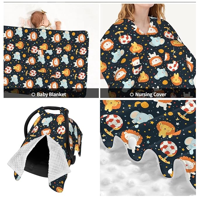 Little Elephant and Lion Baby Car Seat Canopy and Nursing Cover for Breastfeeding Multi-Use Cover Lightweight Infant Stretchy Carrier Carseat Winter Cover for Newborn Girls Boys