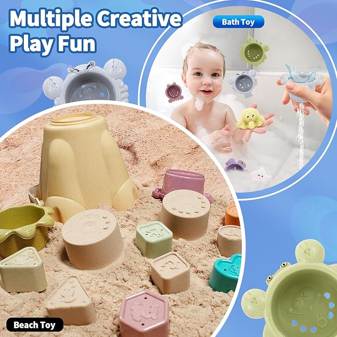 BYFWH Stacking Toy for Toddler 1-3, 4 in 1 Montessori Sensory Toys, Shape Sorter for Sand Bath Play, Infant Learning Color Sorting Toy for Fine Motor Skills, Birthday Gift for Baby Boys Girls 1 2 3