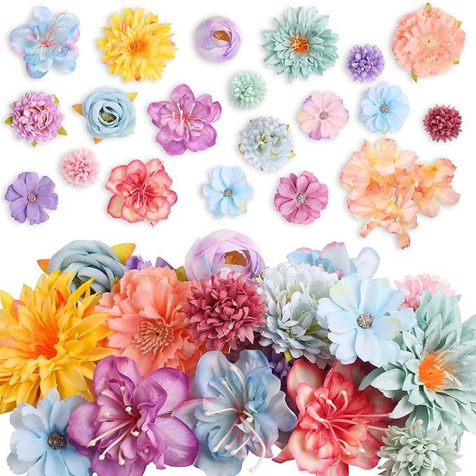 Leery 20 PCS Boho Flower Hair Clips for Women - Rose Hair Barrettes, Wedding Hairpins, Bridal Headpiece, Hawaiian Silk Floral Clips (Sky Blue‌)