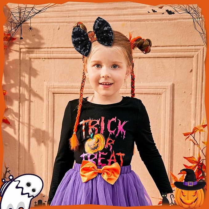 Halloween Hair Bows Clips for Girls Sequins Large Bows Alligator Hair Clip for Bows Hair Accessories Bows with Clip for Women Kids Toddlers Teens Orange
