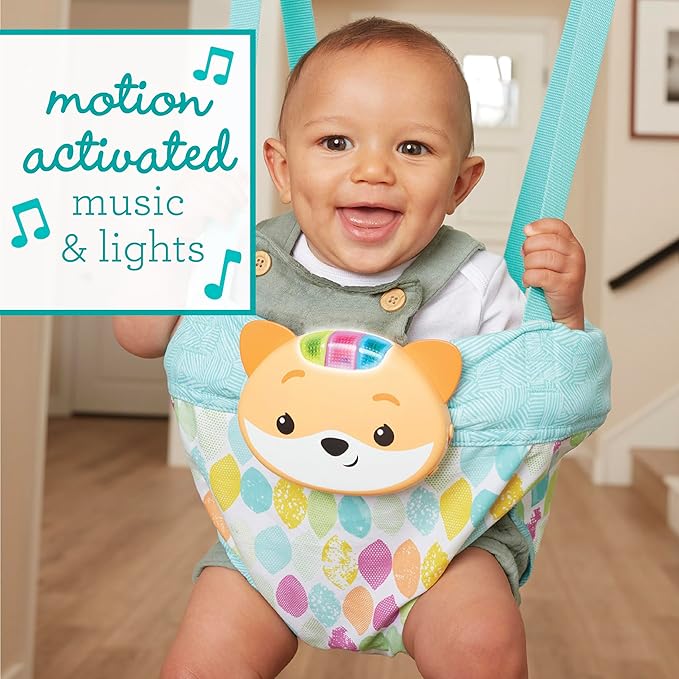 Infantino 2-in-1 Music & Lights Fox Doorway Jumper, Engaging Activity Jumper with Adjustable Strap & Motion-Activated Sounds for Babies 4 Months+