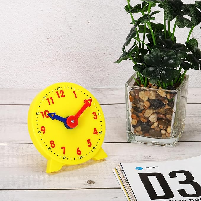 PATIKIL 4 inch Teaching Clock, Learn Clock Learning Tell Time Analog Clock Demonstration Clock 12 Hour 2 Pointers for Classroom Teacher, Yellow