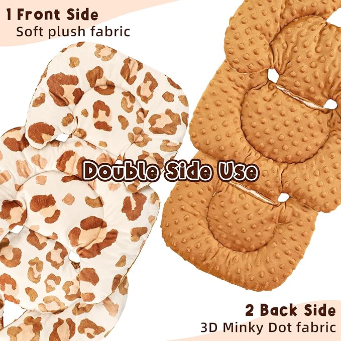 Infant Car Seat Insert Head and Body Support, GFU Reversible Newborn Insert for Carseat With Strap Pads, Soft Stroller Cushion Pillow Insert for Boys and Girls, Fits for Stroller, Swing, Leopard Print