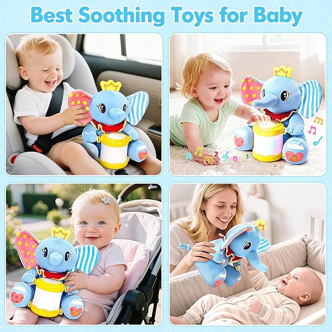 Hodurgyi Baby Toys 6-12 Months, Elephant Musical Plush with Lights, ABCs, Animal Sounds, Numbers, Infant Early Learning Toy,Christmas Birthday Gifts for 6+ Month Boys &Girls