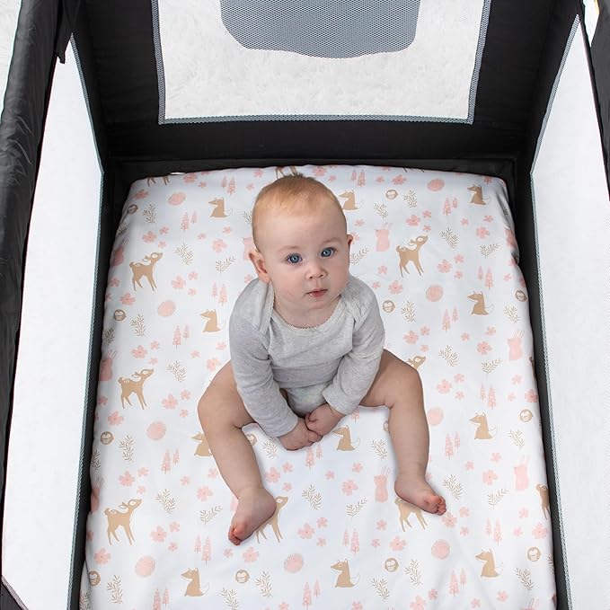 The Peanutshell 3-Pack Fitted Playard Sheets - Soft & Breathable Baby Girl Mini Crib Sheets, Pack N Play Mattress, Fits Standard Playard Pack Play Mattresses - Woodland Floral