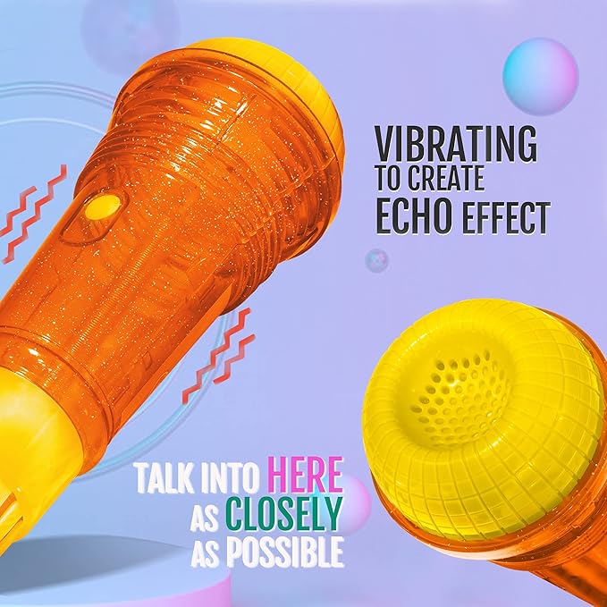 Novelty Place Echo Mic for Kids and Toddlers - Battery-Free Magic Karaoke Microphone Voice Amplifying Retro Toy for Singing, Speech & Communication Therapy - 10" (Yellow & Orange)