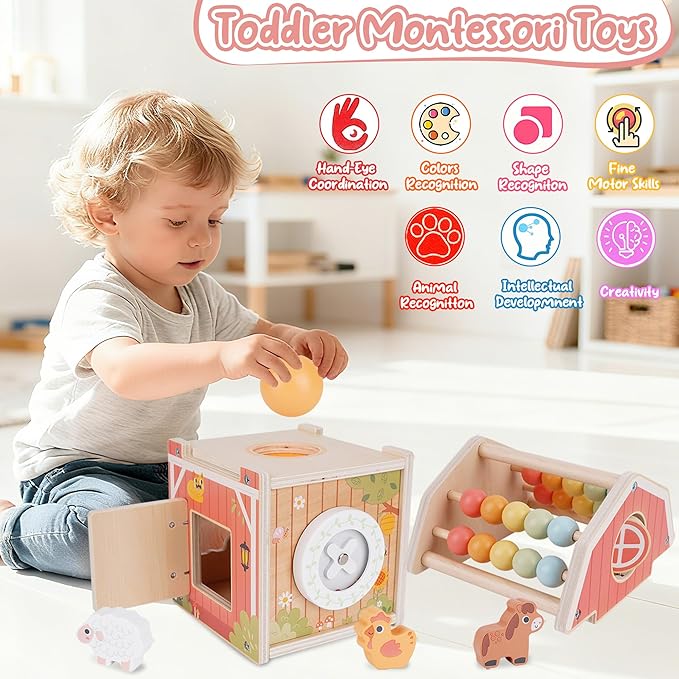 Melofaver Montessori Toys for 1 2 3 Year Old, Wooden Farm Animal Toys for Toddlers 1-3, Baby 12-18 Months Toy, 1 2 Year Old Girl Boy Birthday Gift, Kids Educational Learning Toys Gifts for Girls Boys