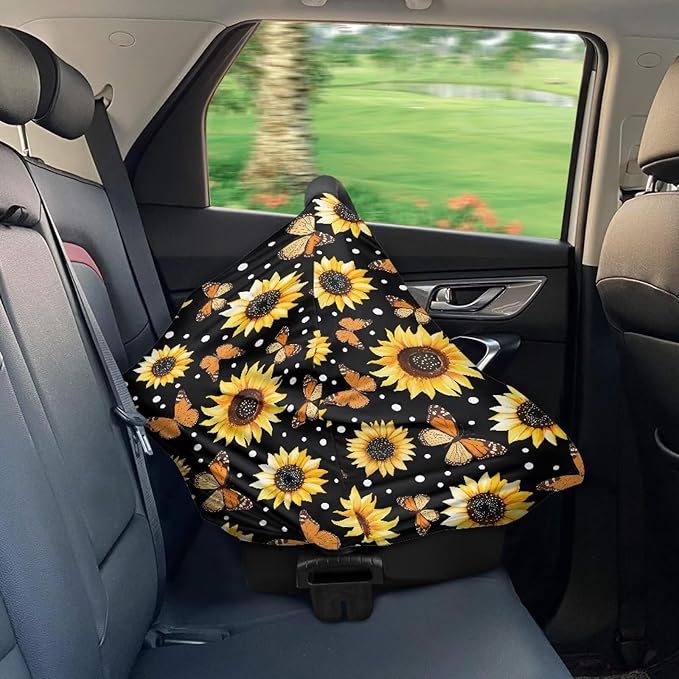 Sunflower Butterfly All-in-1 Baby Car Canopy Cover for Breastfeeding, Universal Fit for Baby Car Seat, Carrier, Stroller, High Chair, Shopping Cart, Lounger Canopy