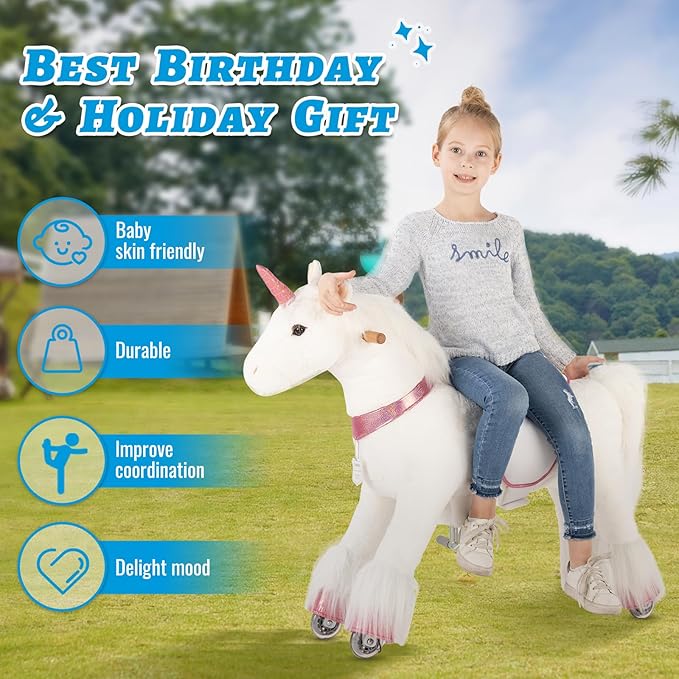 UFREE Ride on Unicorn, Unicorn Ride on Toy, Riding Unicorn, Plush Animal, Pink Unicorn for Kids, Ages 4-9