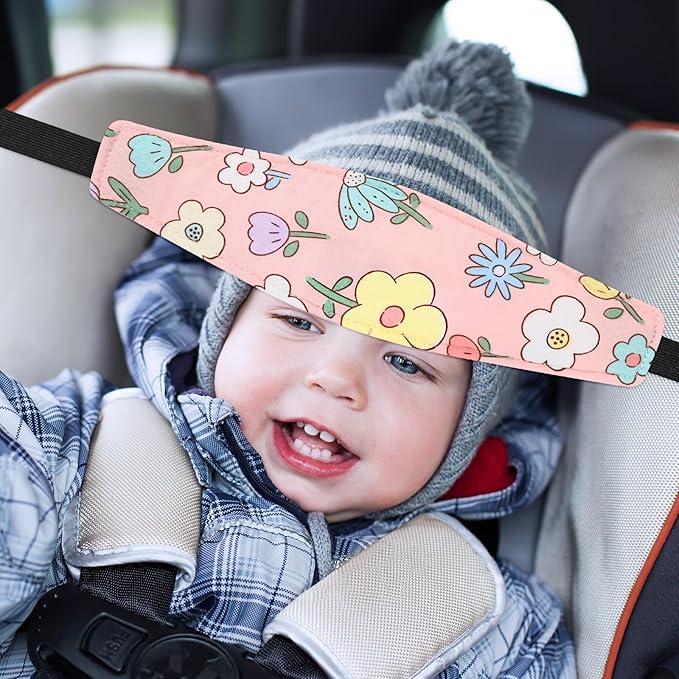 Hestya 2 Pieces Baby Car Seat Head Straps, Carseat Head Support for Toddler Holder Band Headrest, Stroller Sleeping Headrest Neck Relief for Kids Children Toddler Infant(Classic Flower)