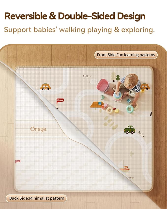 Baby Play Mat, 71 x 59 Inch Floor Mat with XPE Foam,Foldable & Reversible Baby Floor Play Mat, Perfect Baby Foam Playmat for Baby Playpen, Waterproof PlayMats for Babies, Infants,Indoor& Outdoor