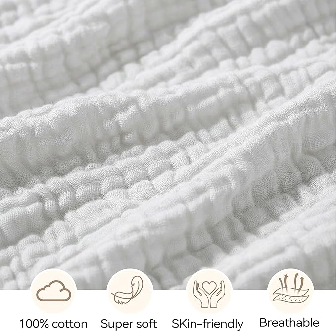 Muslin Bassinet Sheet Compatible with Halo BassiNest Swivel Sleeper - 100% Cotton Hourglass & Peanut Shape Mattress Pad Cover (30"x18"), Breathable & Soft, Boho (1 Pack White)