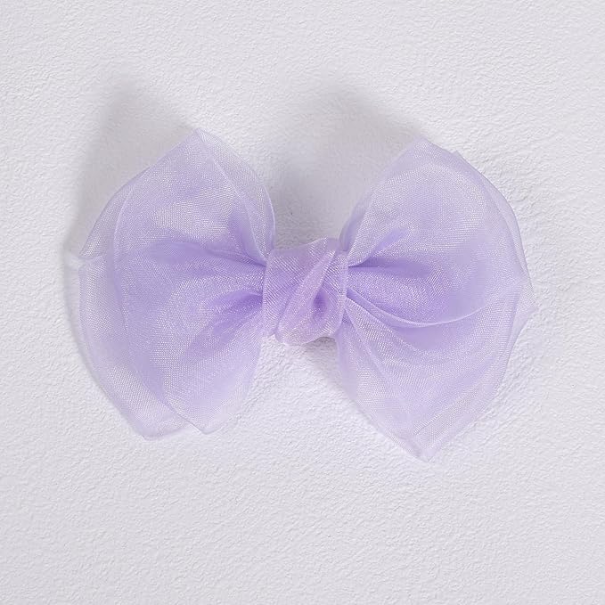Purple Mesh Ribbon Hair Bows Clips 4" Organza Alligator Barrettes Hairpins for Girls Cute Halloween Costume Mermaid Birthday Dress Decor Accessories Back School Xmas Gift