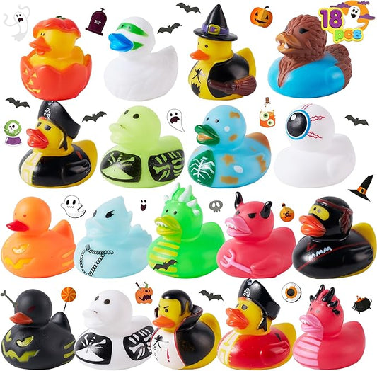 JOYIN 18 PCS Halloween Rubber Ducks, Halloween Ducks for Halloween Party Favors Decorations, Rubber Duckies Baby Bath Toys for Goodie Bag Fillers School Classroom Carnival Game Prizes