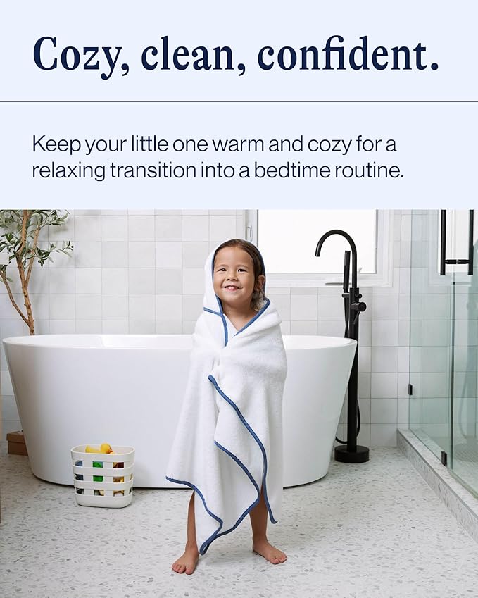Lalo The Hooded Towel & Washcloth Set, 100% Organic Cotton, Soft on Sensitive Skin, Durable & Absorbent, Machine Washable, Includes One Baby Towel and Two Washcloths - Blueberry