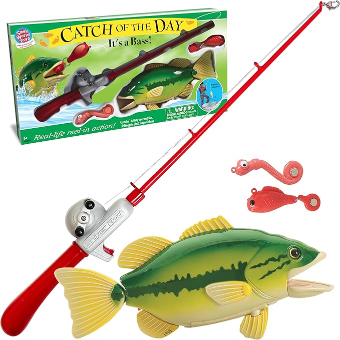 Small World Toys Kids Fishing Game, Catch of The Day Bass Magnetic Fishing Toy for Kids Ages 3+, Includes Toddler Fishing Pole and 1 Fish, Water Fish Toys for Kids, Bath Toy Pools & Tubs