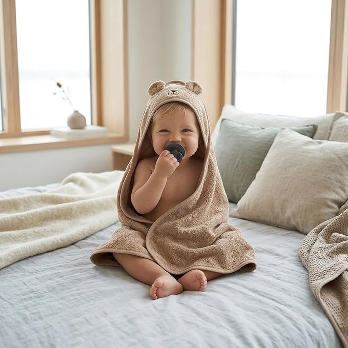 Hooded Baby Towel - 100% Organic Cotton Baby Bath Towels – Baby Towels, Baby Bath Towels for Baby Boy, Baby Girl, 32" x 32" Super-Soft and Absorbent Baby Towels for Newborn (Bear - Natural)