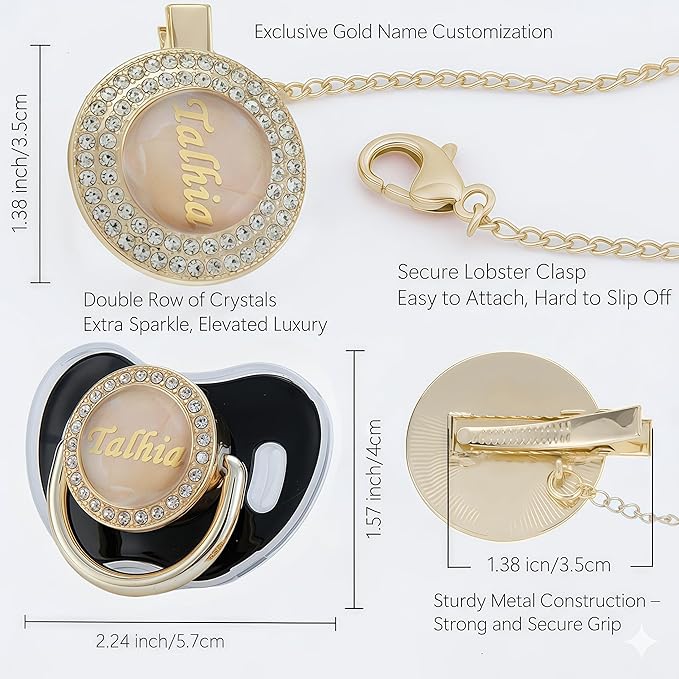 Personalized Bling Pacifier Box and Pacifier Set Unique Gift to New Bron Baby Baby Shower Gift (Black)