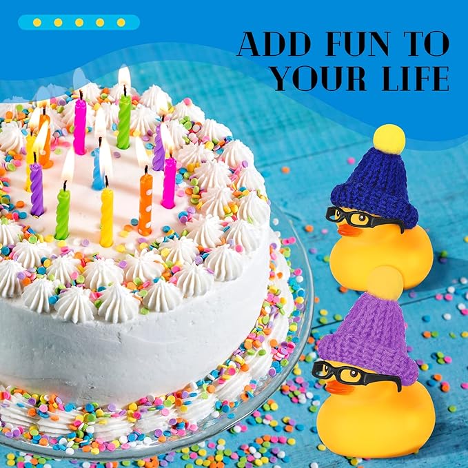 Chivao 12 Pcs Mini Rubber Ducks with Sunglasses/ Glasses and Hats/ Necklace, Cruise Rubber Ducks in Bulk Valentine Gift Small Bathtub Toy for Hiding Party Favor(Funny Style,Yellow)