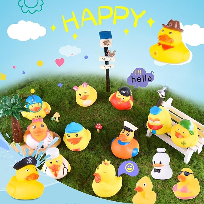 35 Packs Rubber Ducks in Bulk Assortment Car Ducks for Ducking, Small Rubber Duckies for Toddler Baby Bath Toys Floater Duck Bath Pool Toys Kids Party Favors with Mesh Carry Bag