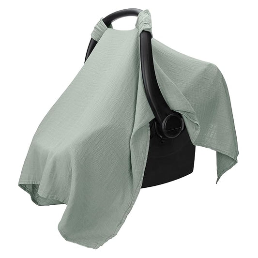 Comfy Cubs Baby Car Seat Cover - Soft, Breathable Bamboo Rayon and Muslin Cotton Blend - Lightweight Canopy for Sun, Bug, and Comfort Protection - Large Size Infant Seat Cover in Fern Design