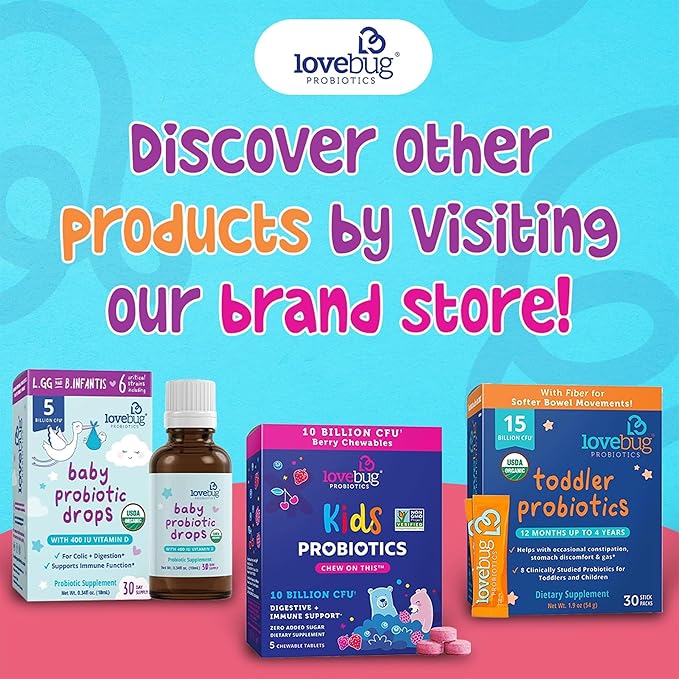 LOVEBUG Award Winning USDA Organic Probiotic for Infants & Babies 0-12 Months | Helps w/Colic, Reflux, Diarrhea, Constipation & Gas | Multi-Strain 5 Billion CFU | Liquid Drops (60 Days Supply) - 20ml