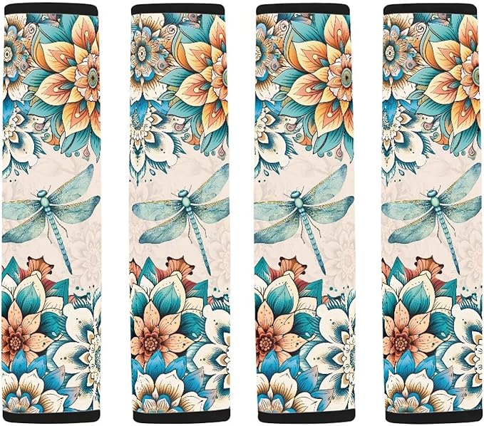 FOR U DESIGNS Car Seat Strap Cover Boho Floral Dragonfly Seat Belt Cover Pad for Adults 2 Pack Car Seat Strap Shoulder Pads Universal Fit