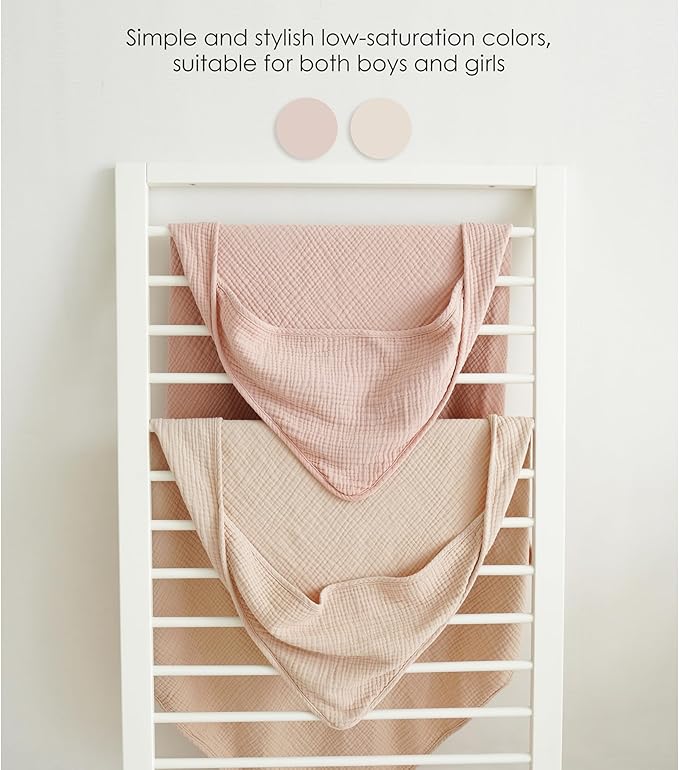MairMore Hooded Baby Bath Towels, 100% Muslin Cotton Baby Girl Towels with Hood for Neutral Newborn Infants, Soft & Absorbent, Large Size - 32 * 32 Inches (Ivory & Pink)