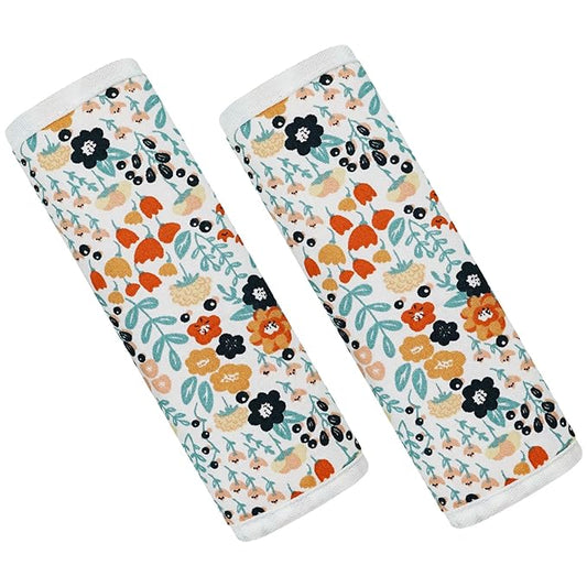 Baby Strap Cover for Children, 2 Pcs Infant Car Seat Belt Cover Pad, Neck Pad Protector for Kids Newborn Toddlers (Pink Flower)