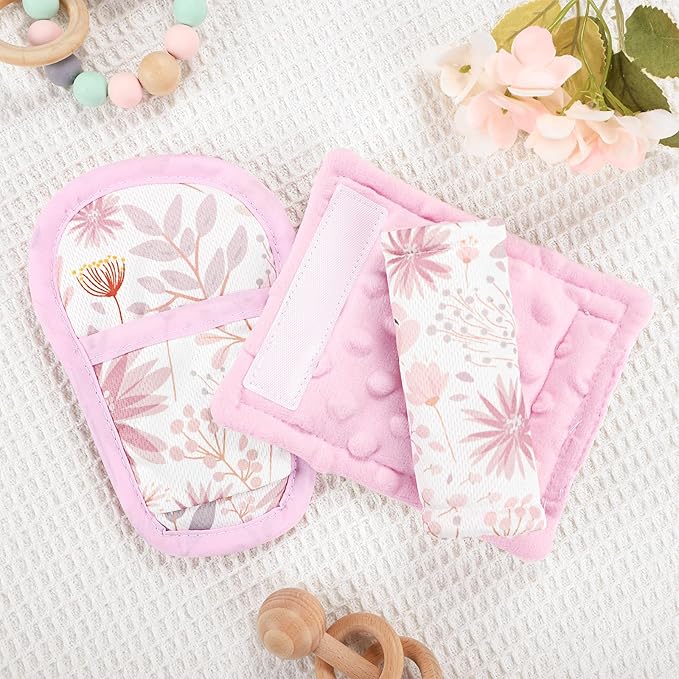 Baby Car Seat Strap Pads Suit, 3 Pieces Soft Car Seat Strap Shoulder Covers for Baby Infant Toddler, Double-Sided Car Seat Belt Covers for Stroller, Pushchair, Baby Swing, Pink Floral