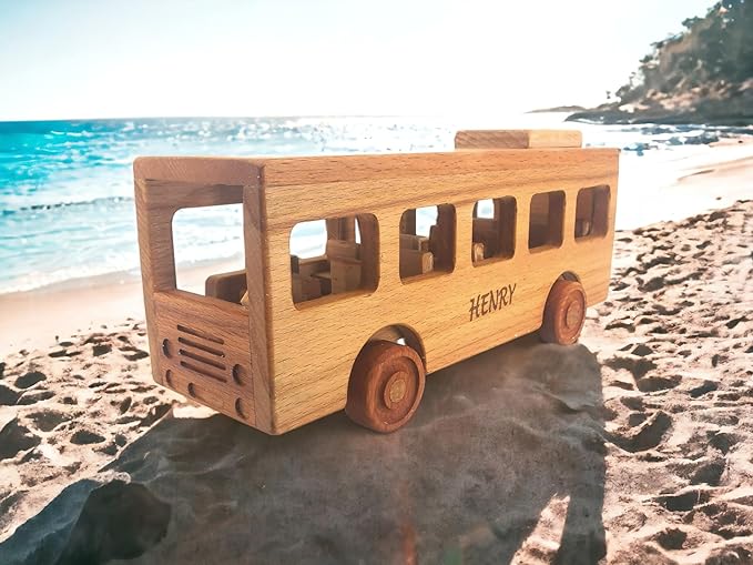 Personalized Wooden Toy Bus For Toddlers, Customized Wooden School Bus Toy, Montessori Toys For 1 Year Old, Baby Bus, Push Cars On The Wheels Toys, School Bus Toys For Toddlers 1-3, Wooden Toy Cars
