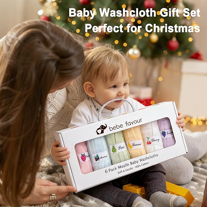 6 Pack Muslin Baby Washcloths 100 Cotton 6 Layer Soft Absorbent Gentle for Newborn Sensitive Skin Stretchy Multi Use for Face Bath and Burp Cloths 10x10 Inches Baby Shower Gift