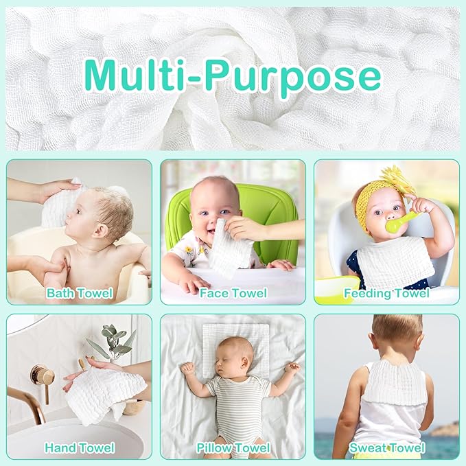 Accmor 10 Pack Baby Washcloths, Soft Face Cloths for Newborn, Natural Cotton Bath Face Towels Baby Wipes Burp Rag Wash Cloths