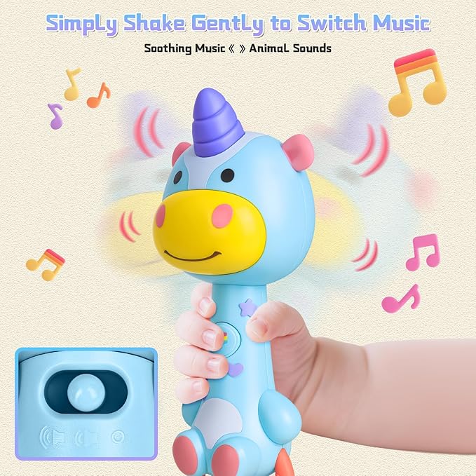 Musical Baby Rattle Toy, Soft Silicone Infant Teething Light-Up Rattle for Sensory Development, Easy Grasp Newborn Toy for 0-3-6-12 Months, Safe Early Learning Gift for Boys Girls