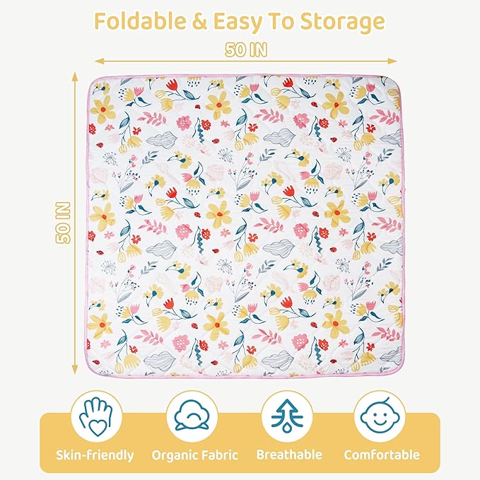 Baby Play Mat, Extra Large&Thick Baby Mat for Floor, 50 x 50 Play Mat for Baby， Foldable Padded Baby Floor Mat