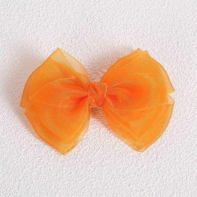 Happy Fall Orange Mesh Hair Bow Clips 4" Organza Double Tulle Bow Barrettes Alligator Hair Pins Her Thanksgiving Dress Outfit Decor Accessories Gift for Teens Toddler Girls Kids