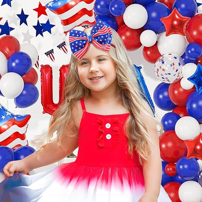 4th of July Baby Girl Bows Hair Accessories Toddler Fourth of July Red White and Blue Bows Flag Patriotic Headband Girls