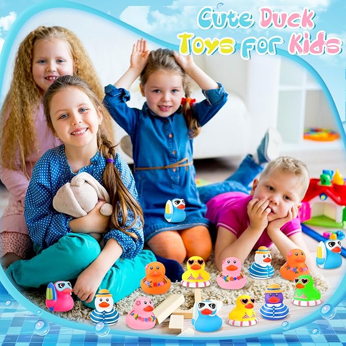 Honoson 72 Pcs Summer Beach Rubber Duckies Bulk Mini Rubber Duck Bath Toys Float Bathtub Ducky Cute Squeaky Ducky for Classroom Carnival Summer Birthday Baby Shower Party Favor (8 Colors)