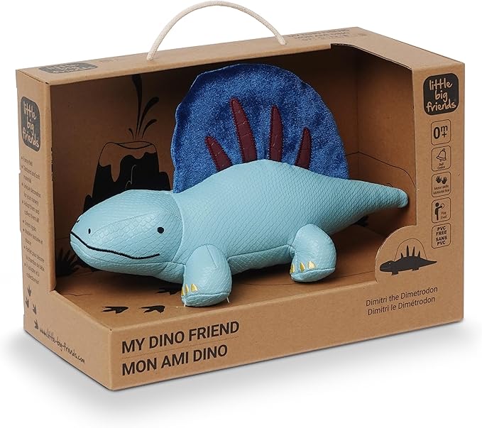 Little Big Friends Dino Friends | Stimulate the Senses with Colors, Textures & a Tinkling Bell | Vegan Leather | Easy to Clean | Dimitri the Dimetrodon