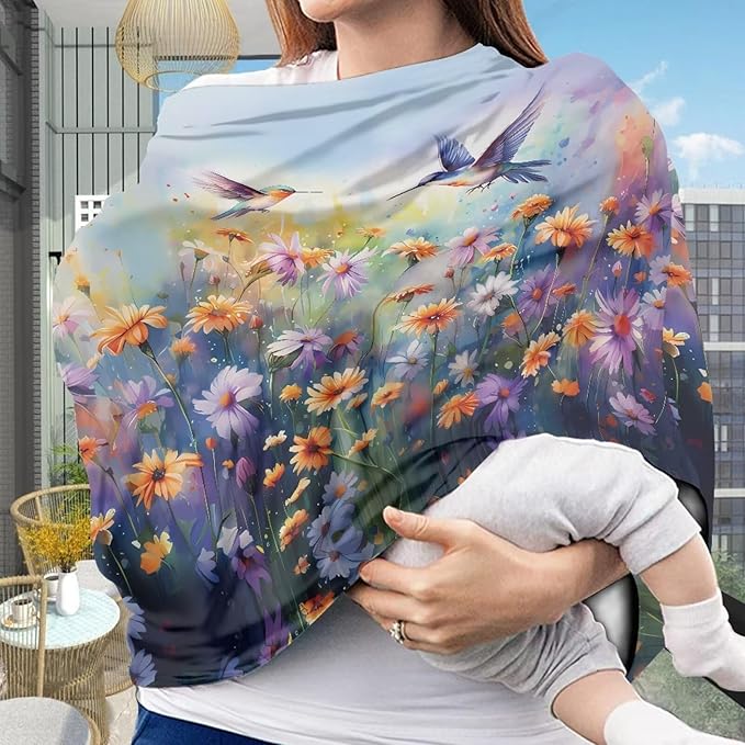 LedBack Floral Hummingbird Stretchy Car Seat Cover for Babies,Nursing Cover Breastfeeding Cover,Soft Breathable Baby Carseat Canopy