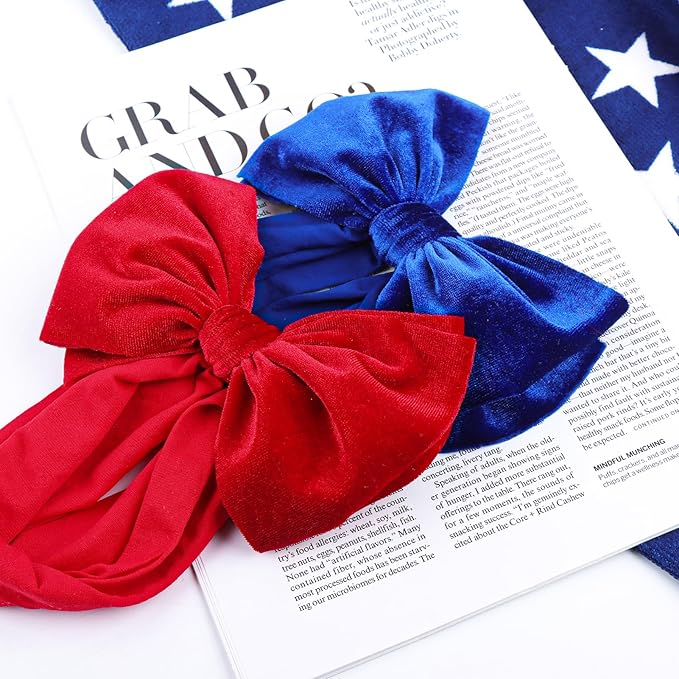 YanJie 4th of July Nylon Headbands for Baby Girls - Red Velvet Handmade Hair Accessories for Infants and Toddlers