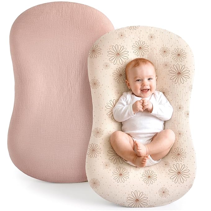 Termichy Baby Lounger Covers Muslin: Soft and Breathable Slipcover for Snuggle Me Lounger - Machine Washable & Zipper-Free for Safe Daily Use - Pink Floral for Girls