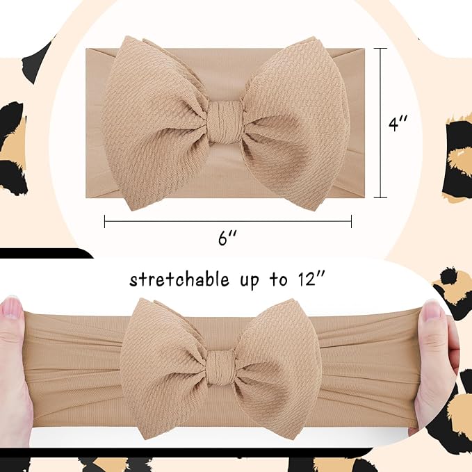 3 Pcs Baby Girl Bows Leopard Print Headbands for Girls 6’’ Brown Bow Toddler Hair Accessories Newborn Infant Baby Hair Wrap