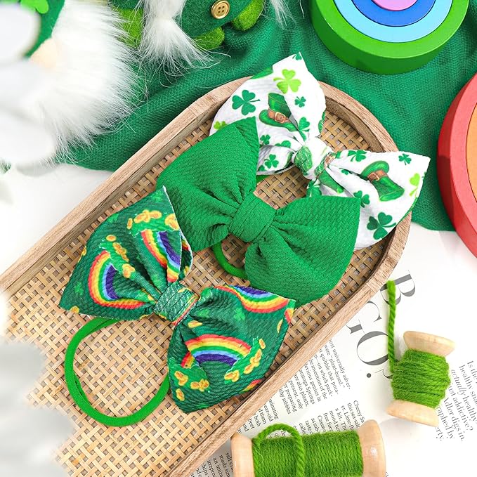 YanJie St Patricks Bows Headbands Shamrock Headbands Green Clover Newborn St. Patrick Top Hat Hair Bows Hair Accessories Gift