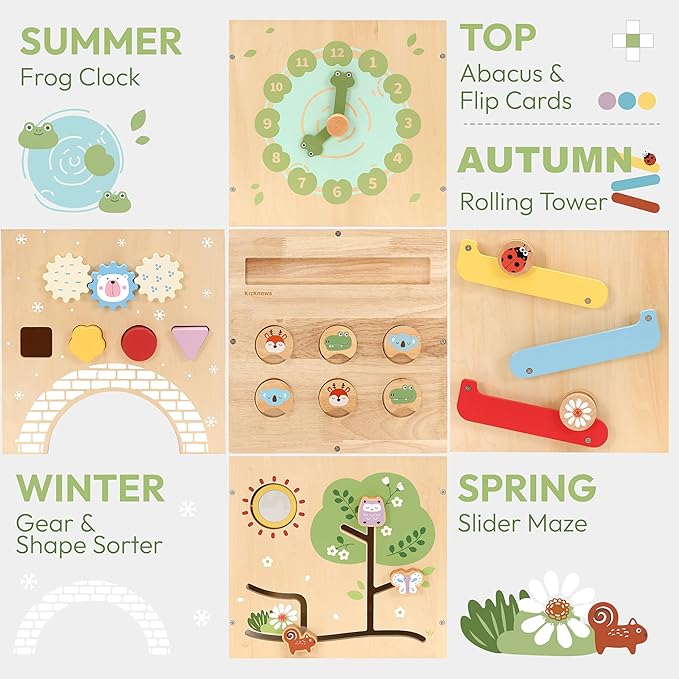 Wooden Activity Cube 9-in-1 Montessori Busy Board Toy | Educational Sorting Play Center for 1+ Year Old Toddlers | First Birthday for Boys Girls