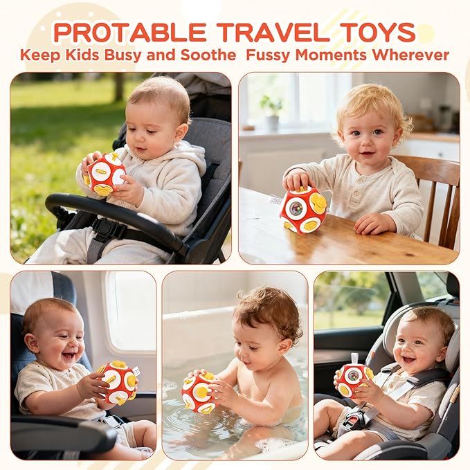 Montessori Activity Cube & Busy Board for 1 Year Old - 12-in-1 Travel Toys for Airplane & Car, Car Seat & Stroller Activity Toy, Toys Gift for 1 Year Old Boy Girl, Easter Basket Stuffers for Toddler